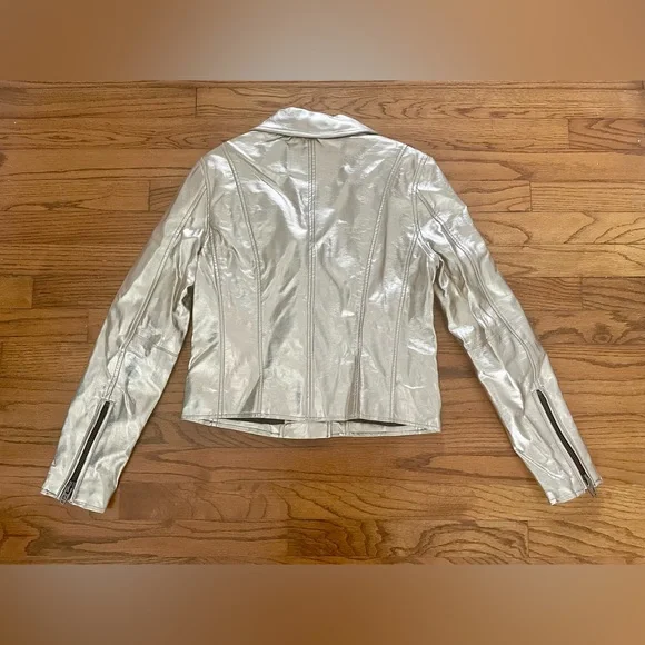 BLANK NYC Champagne Metallic Gold Faux Leather Motorcycle Jacket Women’s Small - Picture 8 of 9